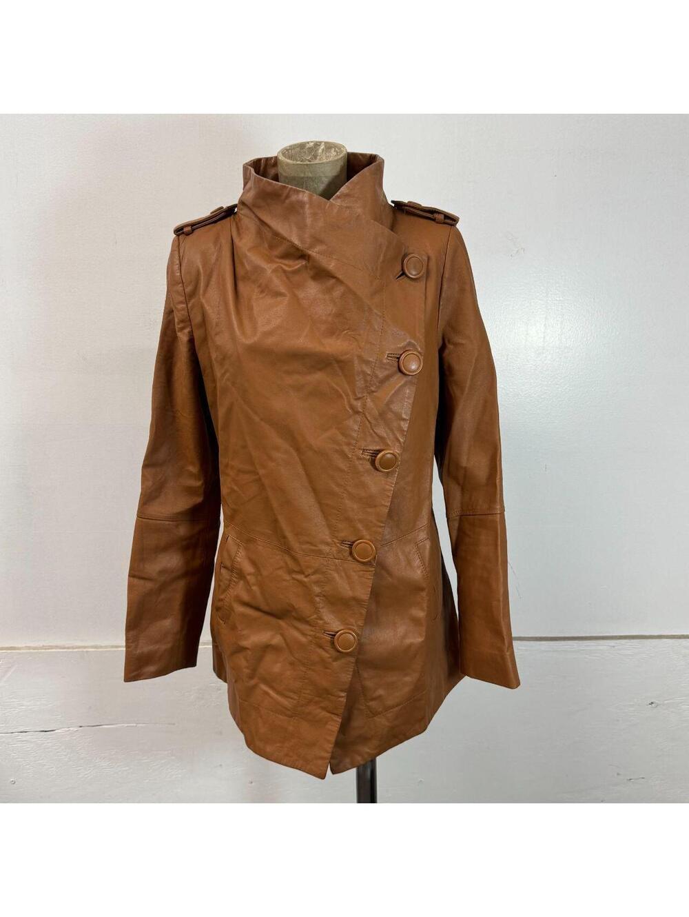Vintage Tan Funnel Neck Asymmetric Avant Garde Leather Jacket